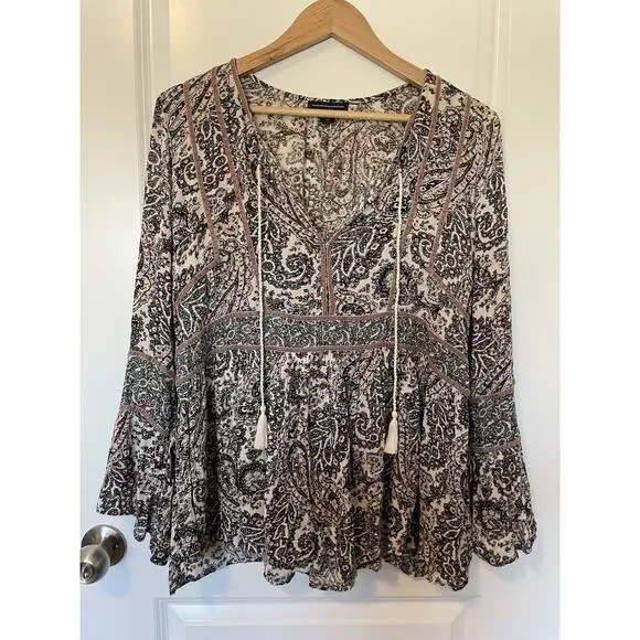 American Eagle Women's Top Lg Flowy Beachy Romantic Boho Festival Peasant Hippie - Picture 2 of 14